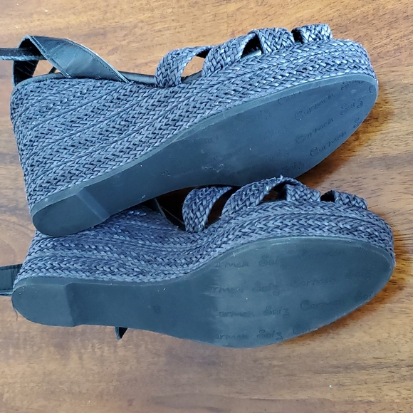 Carmen Saiz navy leather platform size 37 wedge sandals - Picture 6 of 8